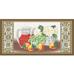 Рисунок на ткани "Хрусталь. Хурма и виноград на бежевом"