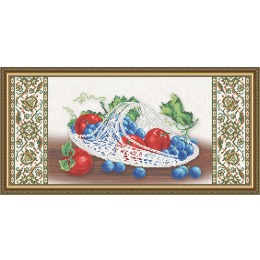 Рисунок на ткани "Хрусталь. Виноград и яблоки на бежевом"