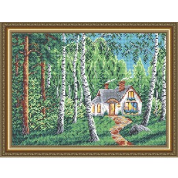 Рисунок на ткани "Домик в лесу"