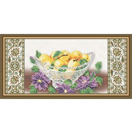 Рисунок на ткани "Хрусталь. Персики и клематис на бежевом"