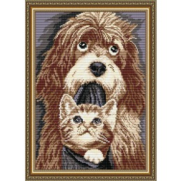 Картина стразами "Собака с котенком"
