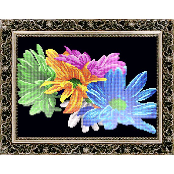 Рисунок на ткани для вышивания бисером "Радужные хризантемы"