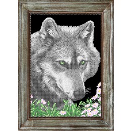 Рисунок на ткани для вышивания бисером "Волк и ромашки"