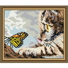 Картина стразами "Котенок и бабочка"