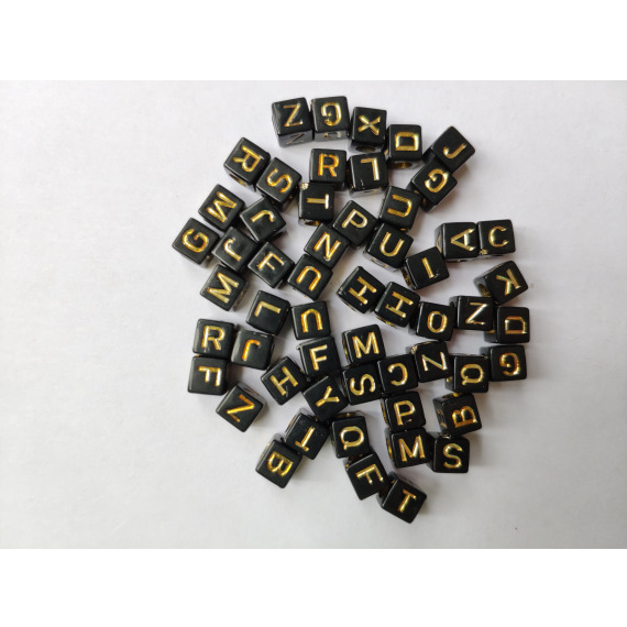 Бусины Алфавит  (английский, черный/золото, куб 5х5) 500гр