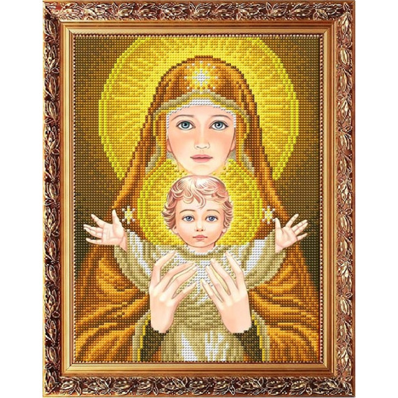 Рисунок на ткани "Богородица с младенцем в золоте"