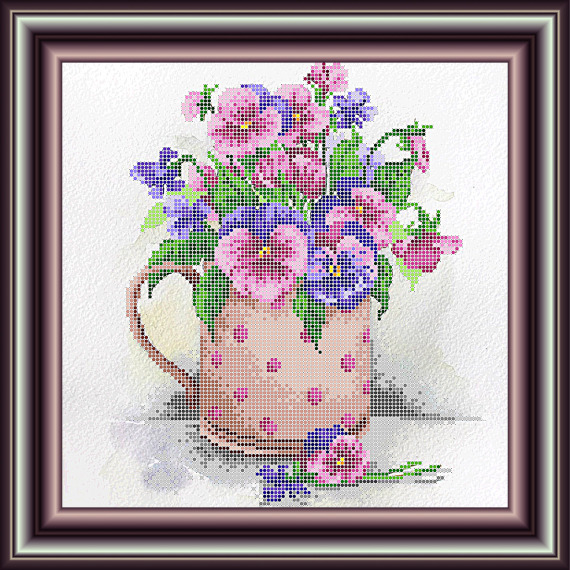 Рисунок на ткани для вышивания бисером "Кружка с цветами"