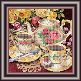 Рисунок на ткани для вышивания бисером "Чайный сервиз"