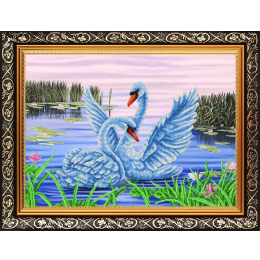Рисунок на ткани "Лебеди на пруду"