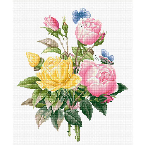 Набор для вышивания крестом "Желтые розы и бенгальские розы"