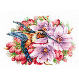 Набор для вышивания крестом "Колибри в цветах"