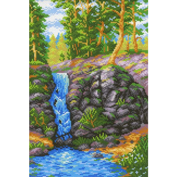Канва с рисунком "Лесной водопад"