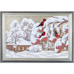 Рисунок на ткани для вышивания бисером "Снегири"
