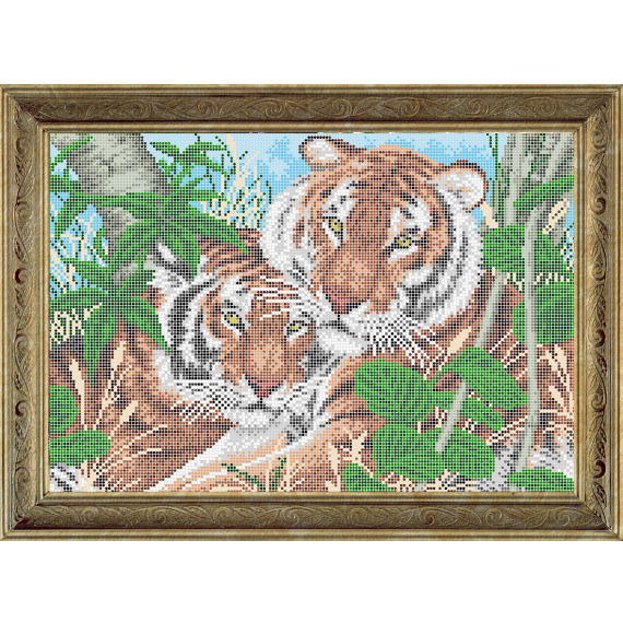 Рисунок на ткани для вышивания бисером "Тигры"