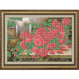 Рисунок на ткани для вышивания бисером "Розы в саду"