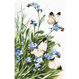 Набор для вышивания крестом "Butterflies and bluebird flowers"