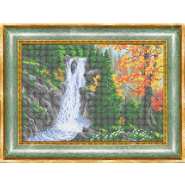 Рисунок на ткани для вышивания бисером "Водопад в лесу"