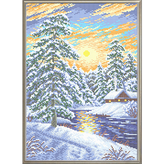 Рисунок на ткани для вышивания бисером "Зимний закат"