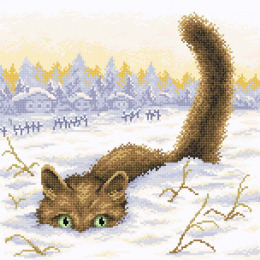 Алмазная мозаика "Кот в снегу"