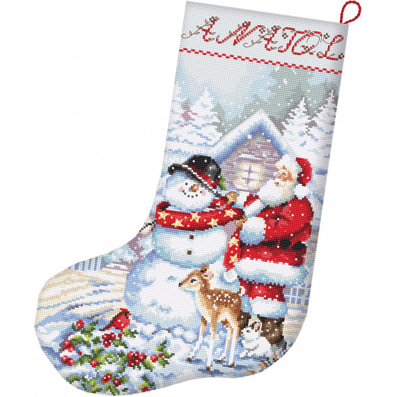 Набор для вышивания крестом "Snowman and Santa Stocking" 