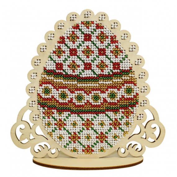 Набор для вышивания бисером на деревянной основе "Белое пасхальное яйцо"
