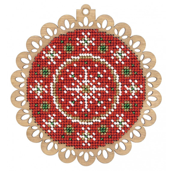 Набор для вышивания бисером на деревянной основе "Новогодний красный шар"