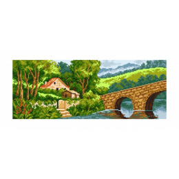 Рисунок на канве "Домик у моста"