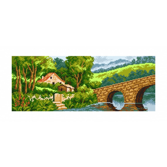 Рисунок на канве "Домик у моста"