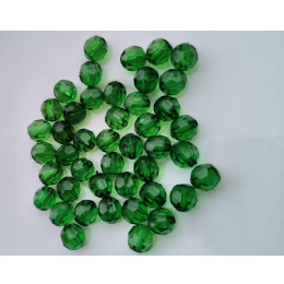 Бусины граненые круглые 10 мм цвет прозрачный темно зеленый уп.500 гр.