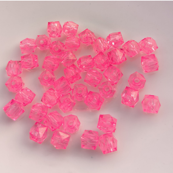 Бусины граненые квадратные 10 мм цвет прозрачный розовый уп.500 гр.